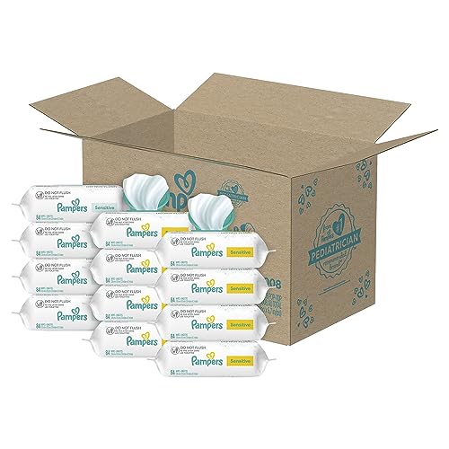 Pampers Sensitive Baby Wipes, Water Based, Hypoallergenic and Unscented, 8 Fip-Top Packs, 4 Refill Packs (1008 Wipes Total) [Packaging May Vary]
