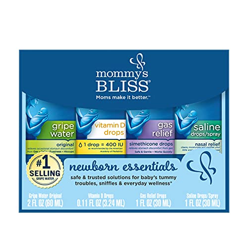 51FUfKKn1oS.jpg Mommy's Bliss Newborn Essentials Gift Set, Includes Gripe Water, Baby Vitamin D / Gas Drops and Gentle Saline Drops/Spray - Image 1