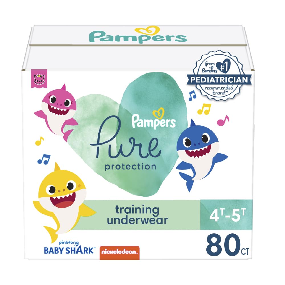 Pampers Pure Protection Training Pants Baby Shark - Size 4T-5T, 80 Count, Premium Hypoallergenic Training Underwear