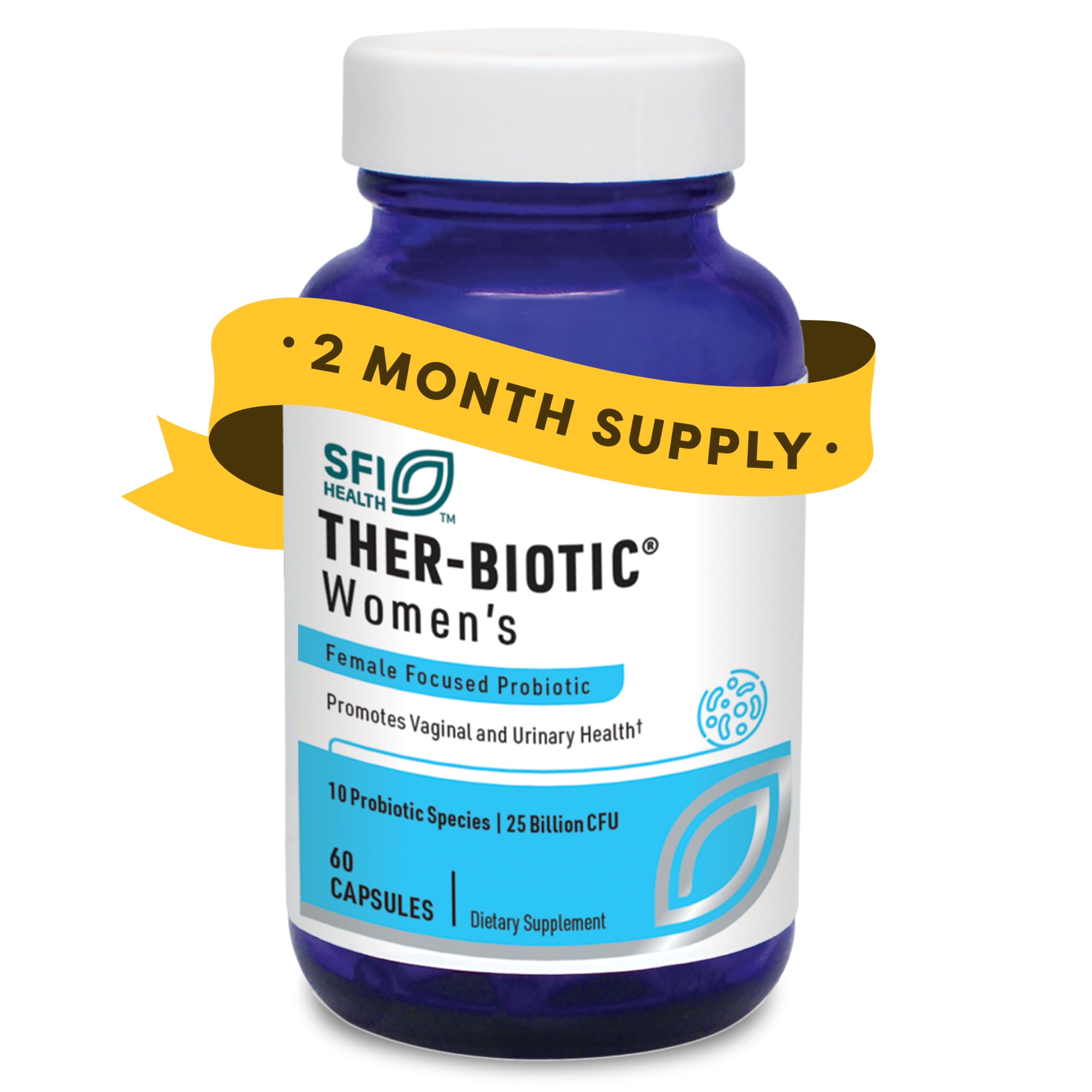 Klaire Labs SFI Health Ther-Biotic Women's - Vaginal Probiotics for Women - Support Healthy Acidic Vaginal pH Balance & Comfort - 25b CFU Lactobacillus & Bifidobacterium, Hypoallergenic (60 Capsules)
