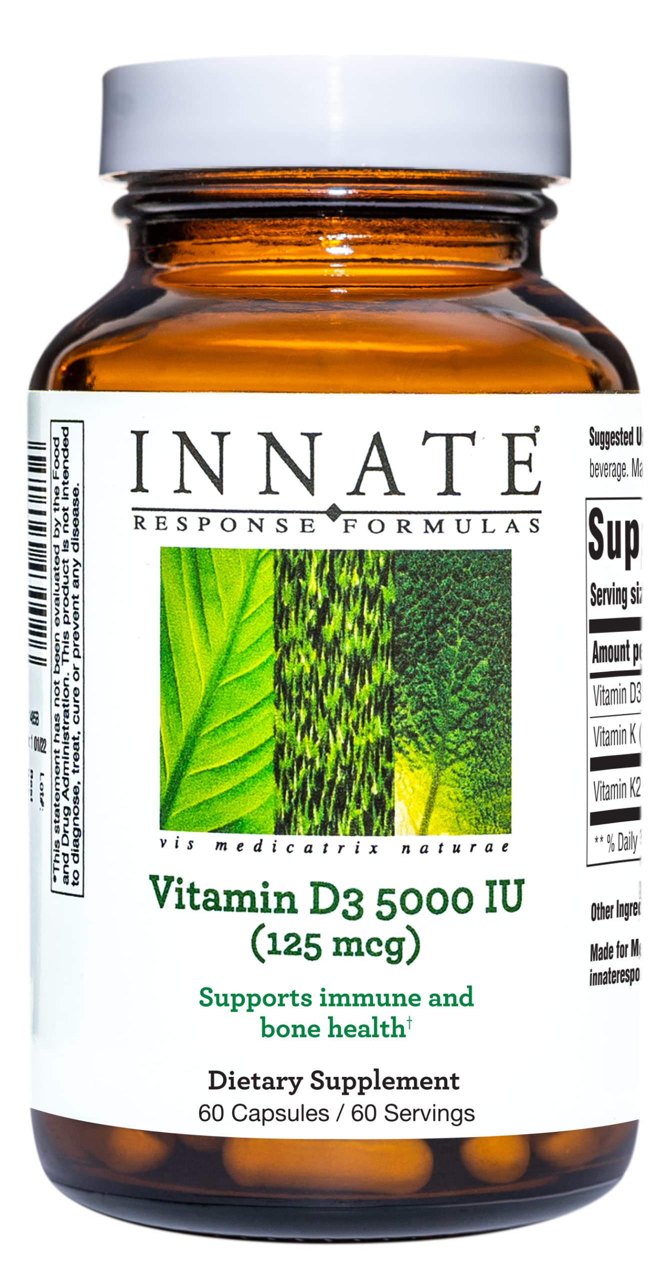 Version 1.0.0 INNATE Response Formulas Vitamin D3 5000 IU (125 mcg) - Supplement That Supports Immune and Bone Health - Blend of Vitamins D3, K1, and K2 - Vegetarian - 60 Capsules (60 Servings) - Image 1